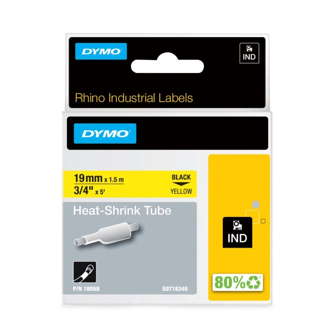 Dymo Rhino Industrial Heat Shrink Tube - Black on Yellow - 19mm x 1.5m - 18058