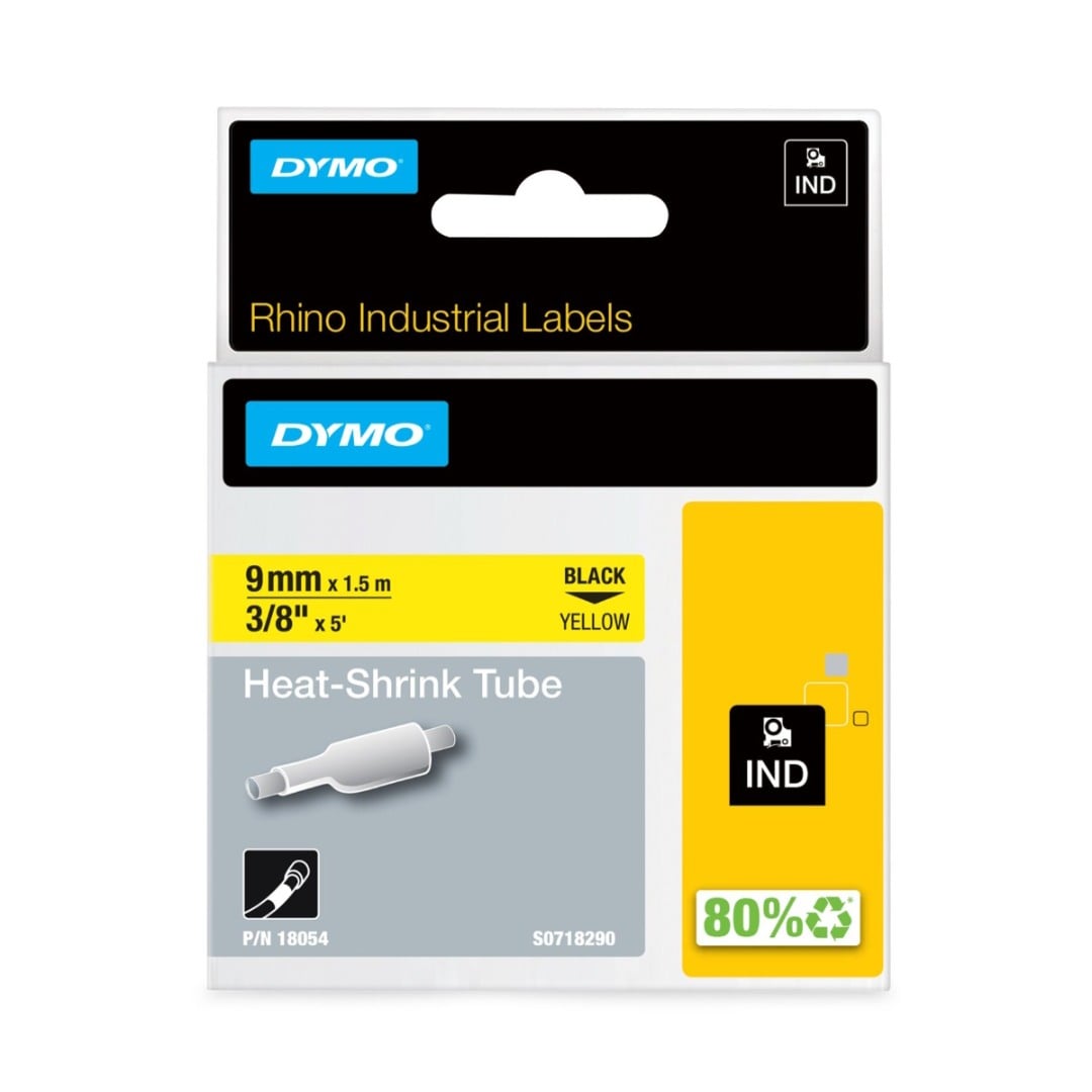 Dymo Rhino Industrial Heat Shrink Tube - Black on Yellow - 9mm x 1.5m - 18054