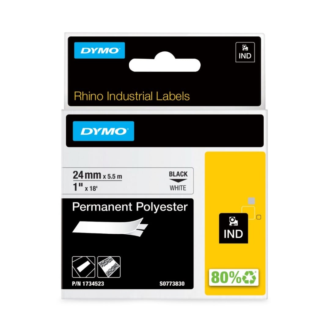 Dymo Rhino Industrial Polyester Label - Black on White - 24mm x 5.5m - 1734523