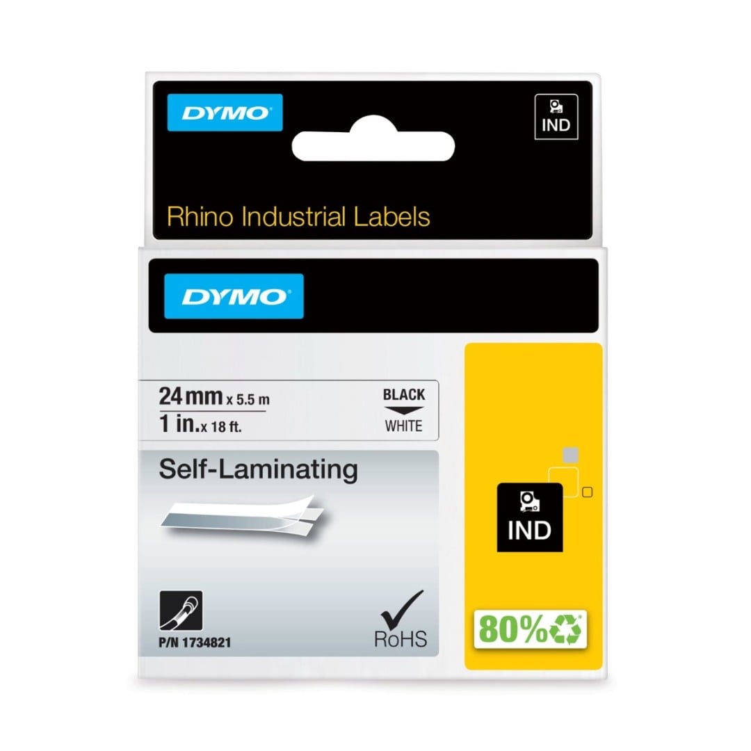 Dymo Rhino Industrial Self-Laminating Label - Black on White - 24mm x 3.5m - 1734821