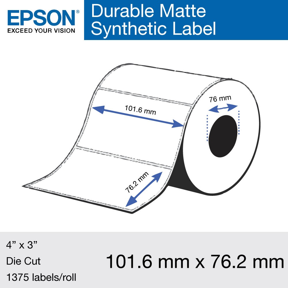 Epson ColorWorks Media Durable Matte Synthetic Label 101.6 x 76.2mm Die Cut 2 Roll Pack Epson ColorWorks Media Durable Matte Synthetic Label 101.6 x 76.2mm Die Cut 2 Roll Pack