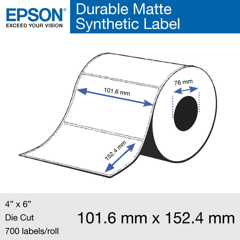 Epson ColorWorks Media Durable Matte Synthetic Label 101.6 x 152.4mm Die Cut 2 Roll Pack Epson ColorWorks Media Durable Matte Synthetic Label 101.6 x 152.4mm Die Cut 2 Roll Pack