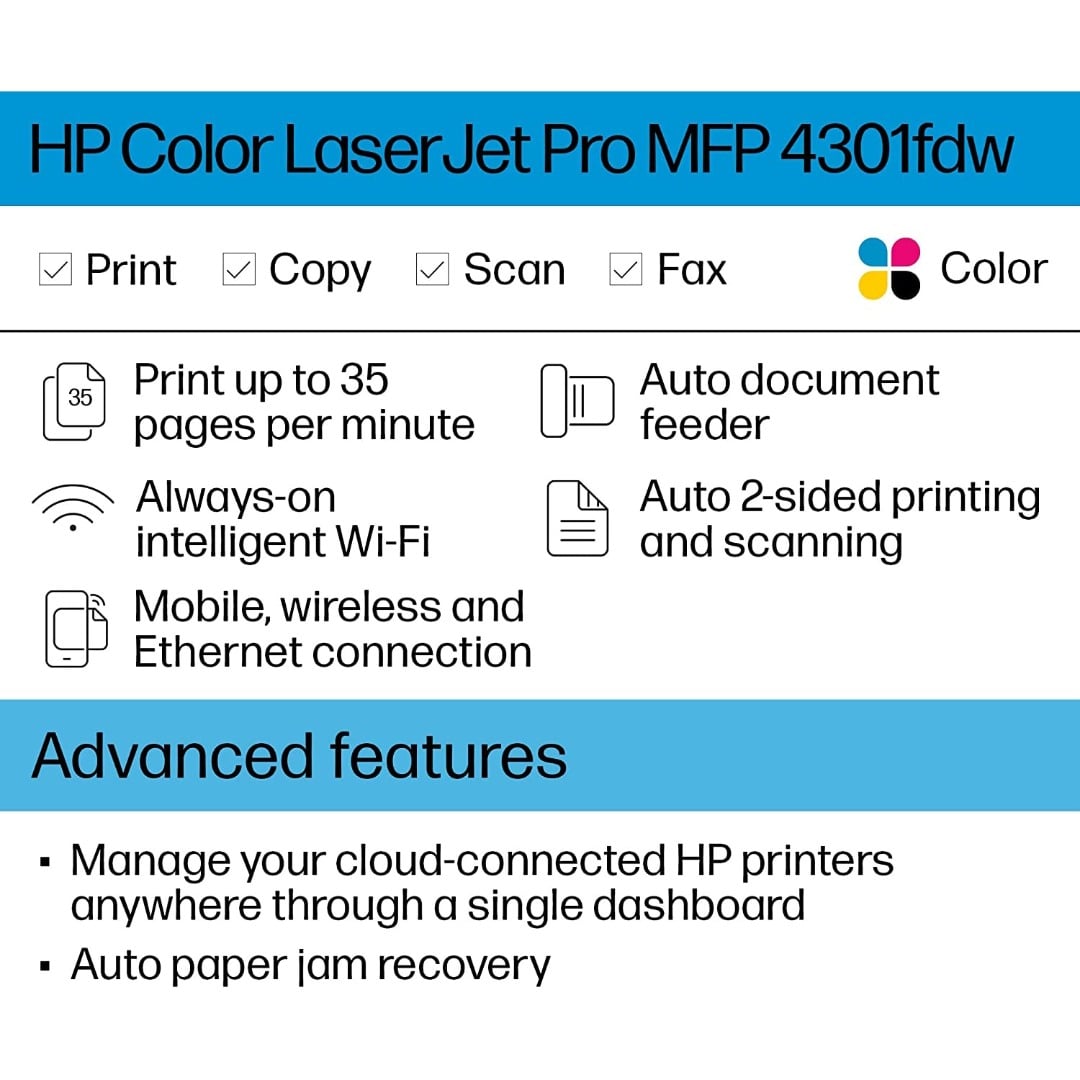 HP Colour LaserJet Pro MFP 4301fdw Multifunction Printer 4RA82F