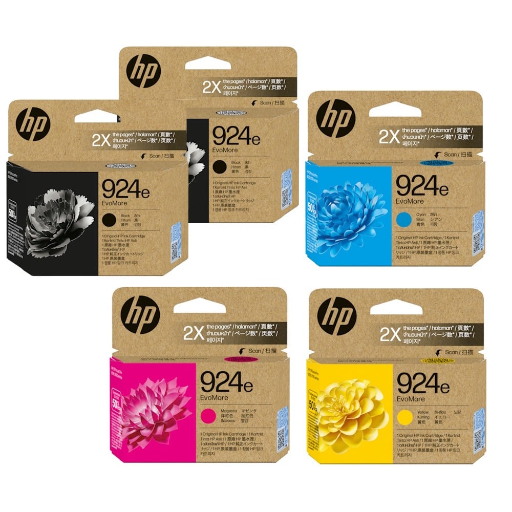 Genuine HP 924e EvoMore High Yield Ink Cartridge Combo Value Pack PLUS EXTRA BLACK