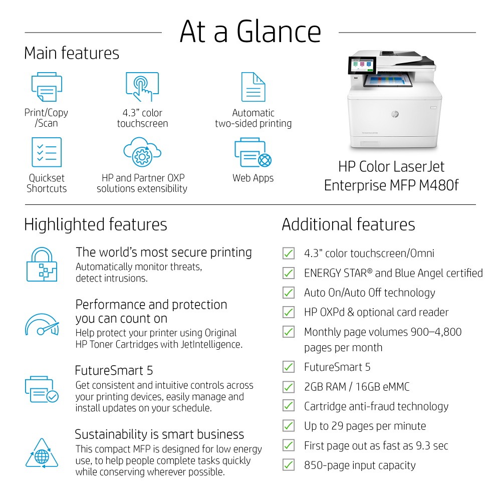 HP Colour LaserJet Enterprise MFP M480f Colour Multifunction Laser Printer 3QA55A