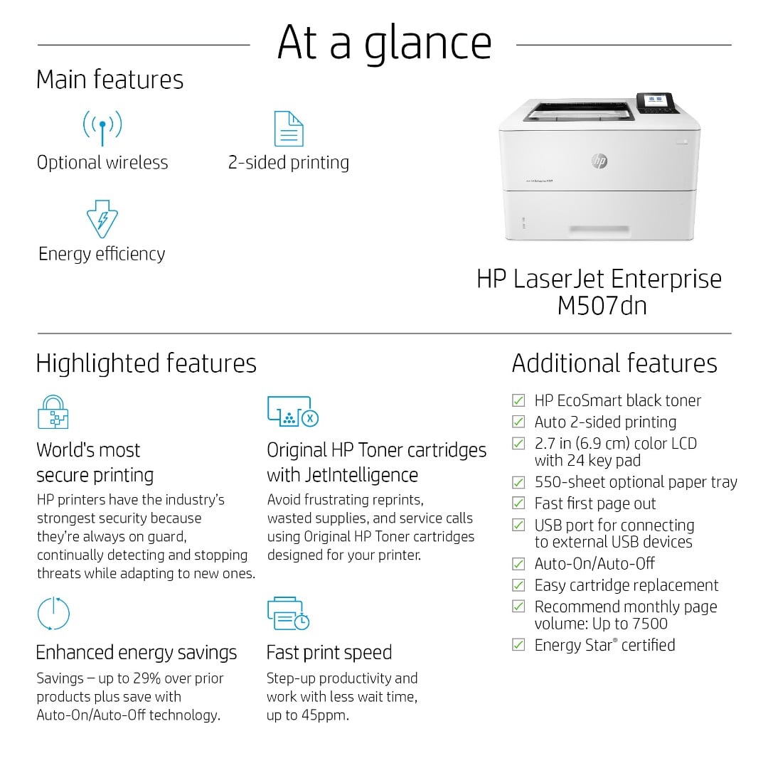 HP LaserJet Enterprise M507dn Mono Laser Printer 1PV87A