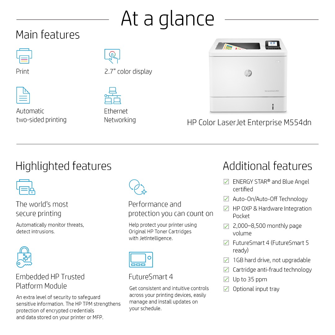 HP Colour LaserJet Enterprise M554dn Printer 7ZU81A
