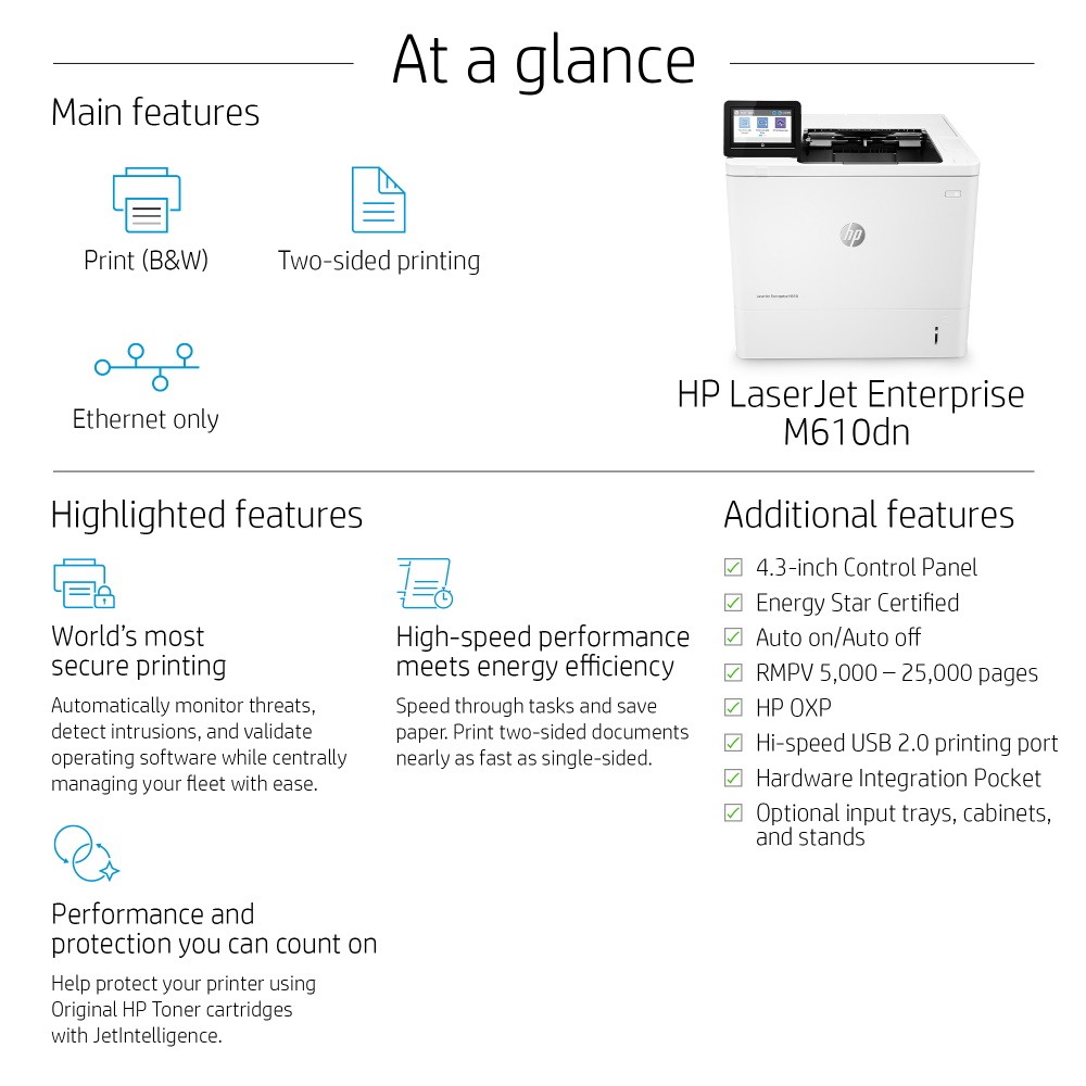 HP LaserJet Enterprise M610dn Mono Laser Printer 7PS82A