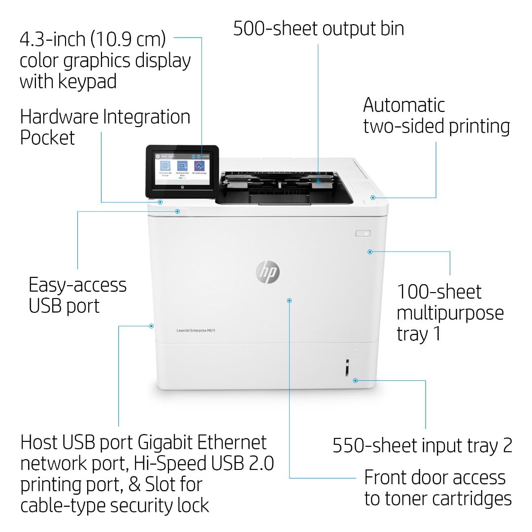 HP LaserJet Enterprise M611dn Mono Laser Printer 7PS84A