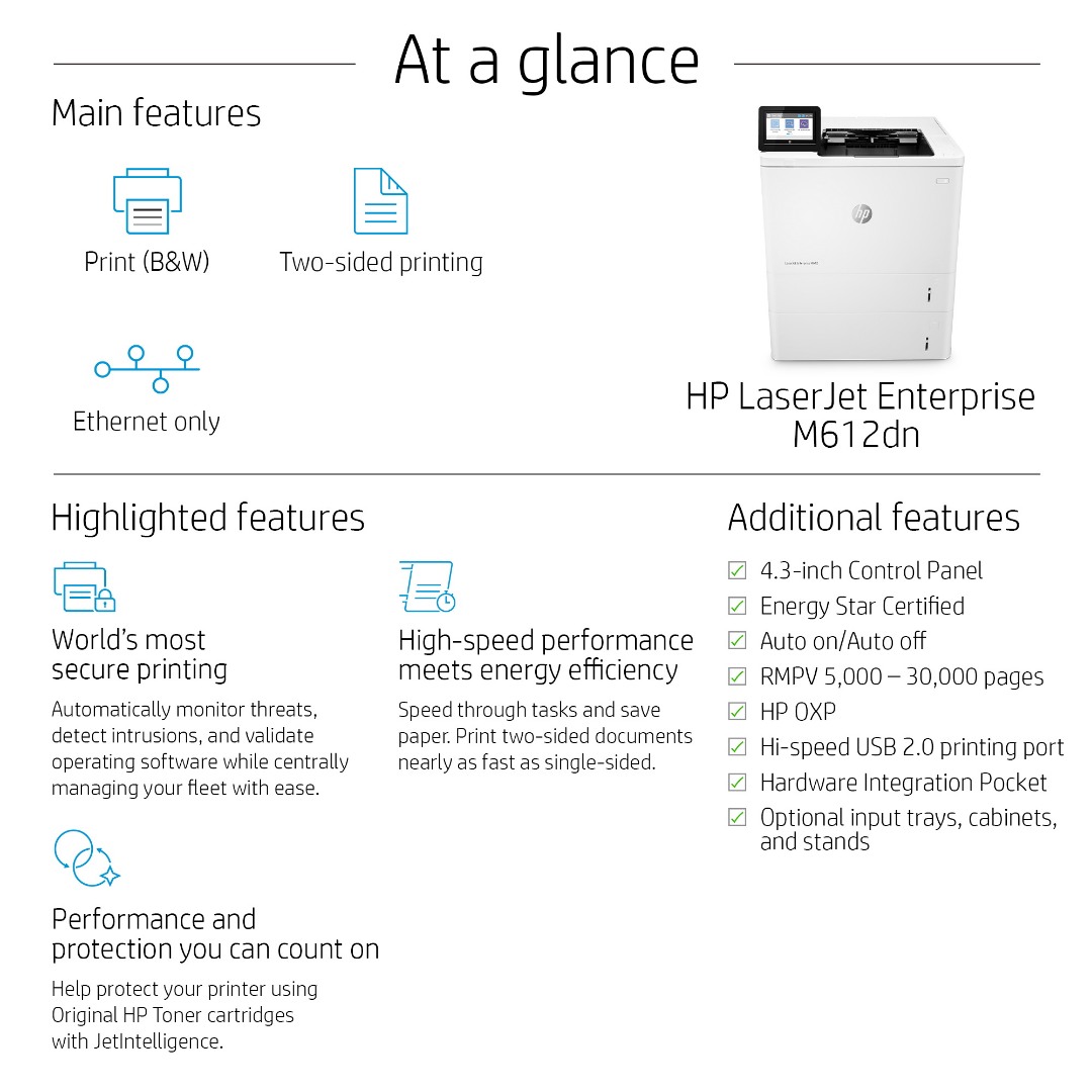 HP LaserJet Enterprise M612dn Mono Laser Printer 7PS86A