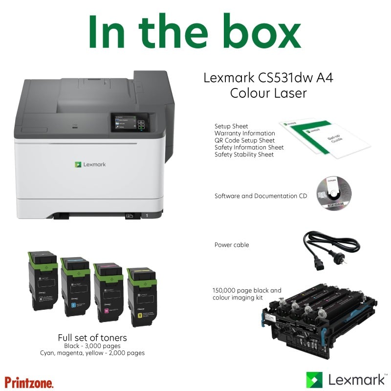 Lexmark CS531dw A4 Colour Laser Printer - Duplex, Wireless, 33ppm