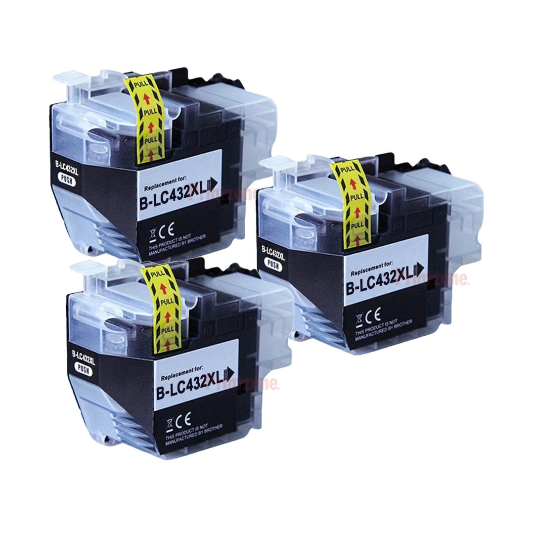 Compatible Brother LC432XLBK High Yield Black Ink Cartridge 3 PACK